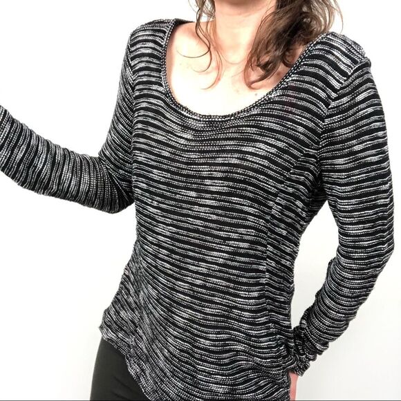 Sunday Black White Knit Scoop Neck Striped Sweater - Picture 1 of 7